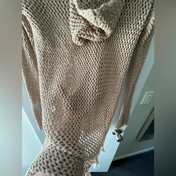 MICHAEL STARS KNIT/CROCHET/MESH HOODED SWIM COVER UP OR SWIM DRESS IN TAN SZ M/L - Picture 10 of 10